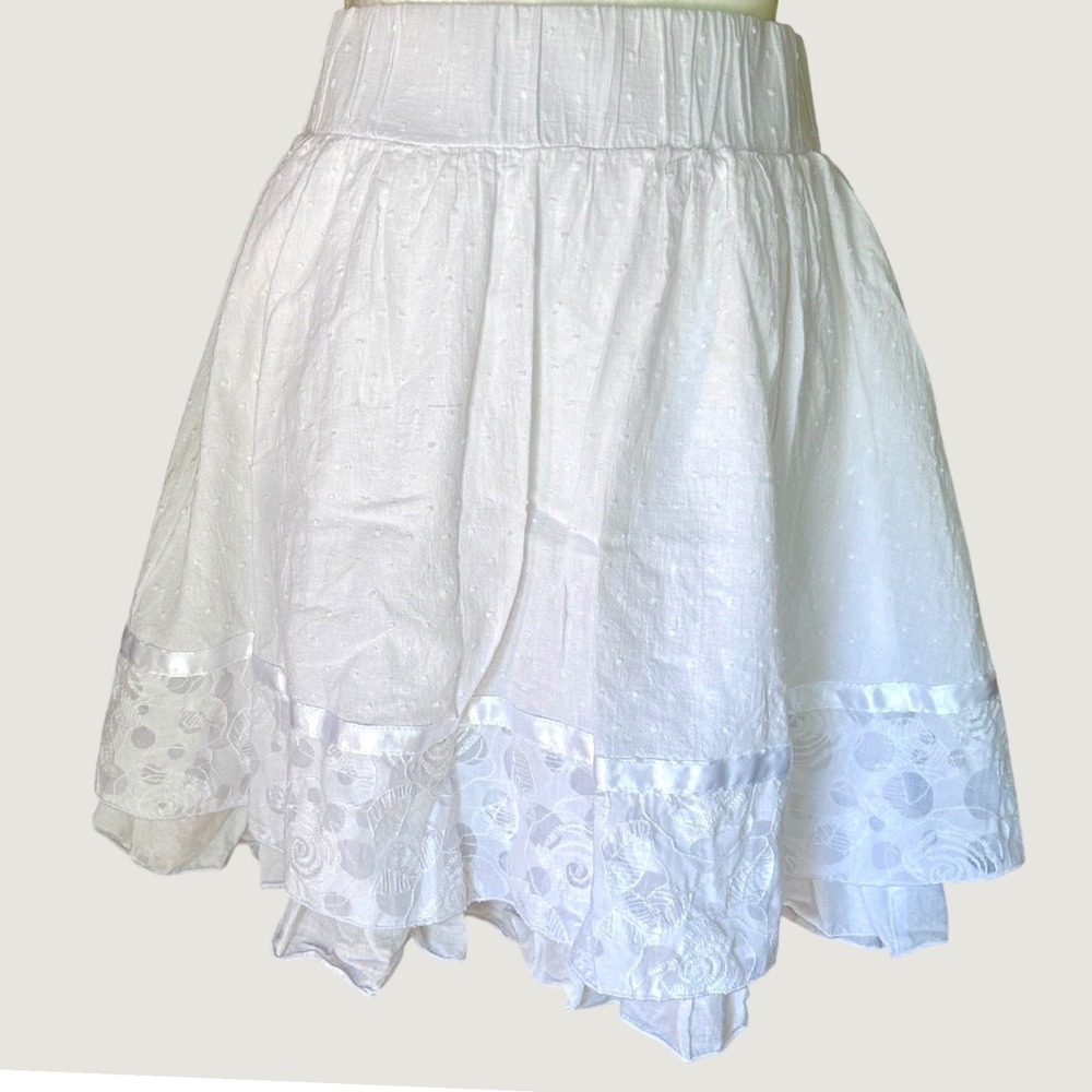 Joe Benbasset Skirt Cotton‎ XL White Coquette Boho Cottagecore Lace Swiss Dot